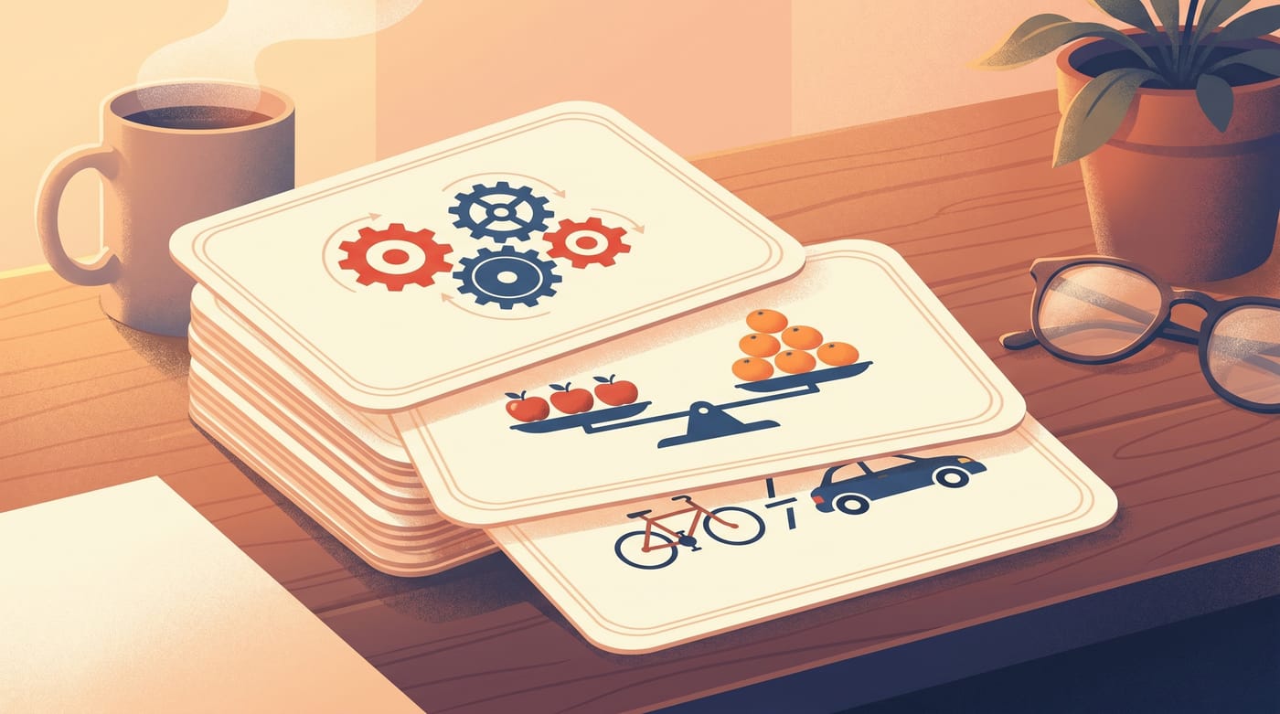 Elegant stacked study flashcards for understanding ratios.