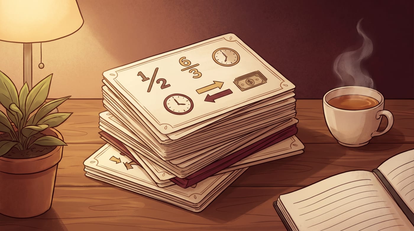 Elegant stacked study flashcards for rates and unit rates.