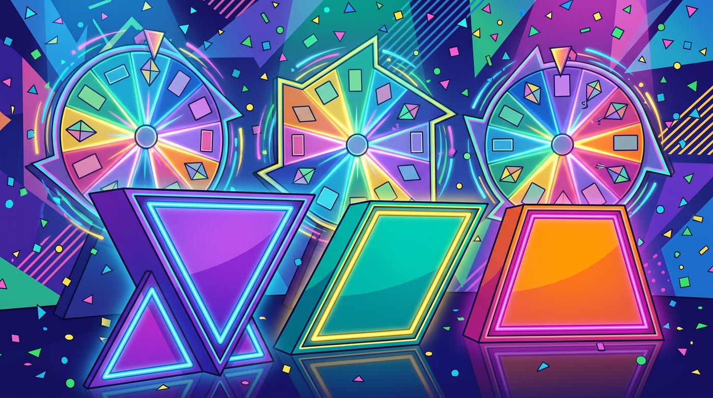 Vibrant game-show themed illustration about the area of triangles and quadrilaterals.